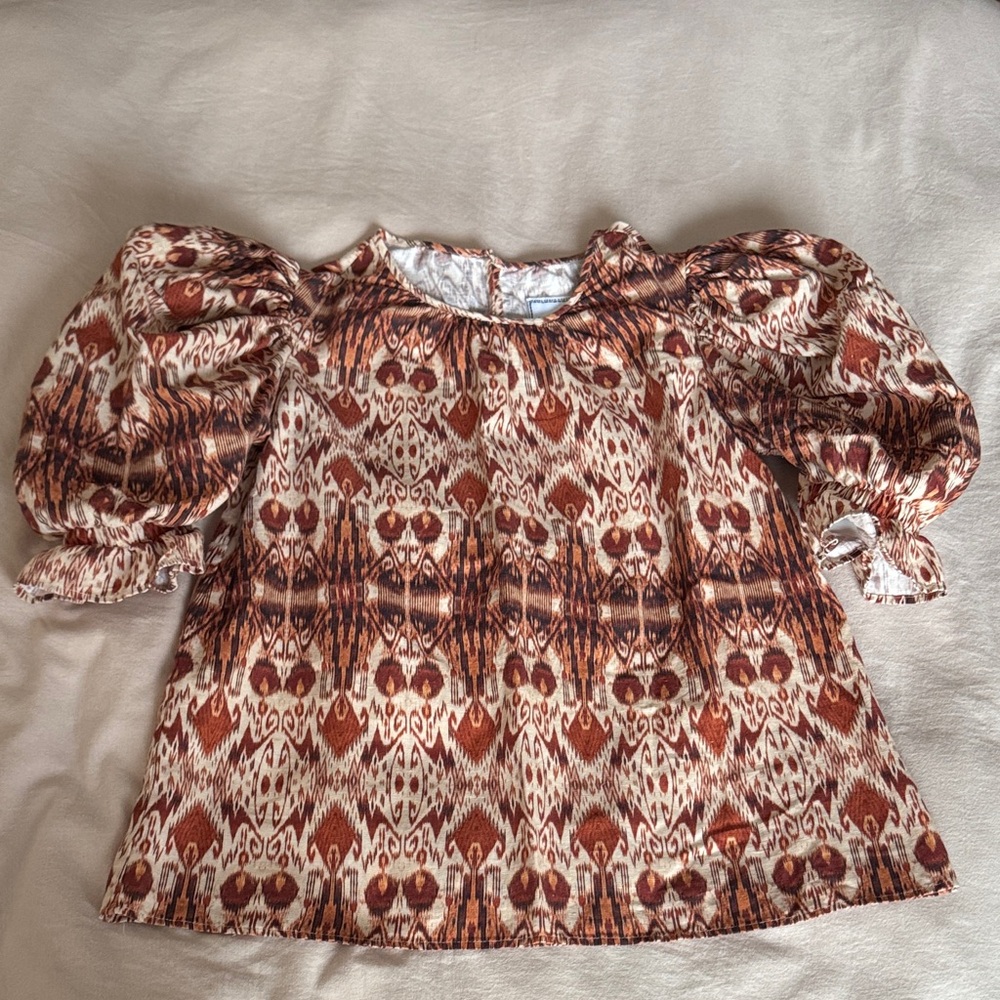 Autumn Adeigbo Brown and Cream Patterned Top